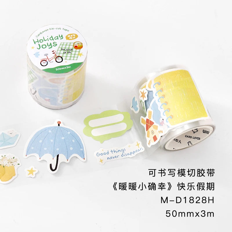 50mmx3m Cartoon Die-Cutting Tape Cute Decor Self-Adhesive Creative Stationery Stickers for Collage Journal Scrapbooking Qme B