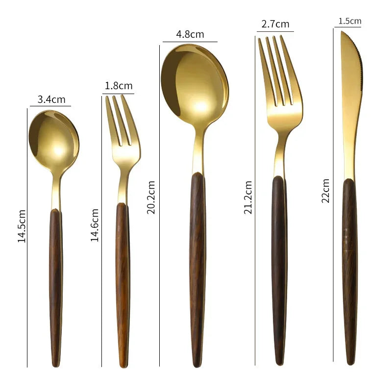 Stainless Steel Imitation Wooden Handle Cutlery Western Tableware Qme 06