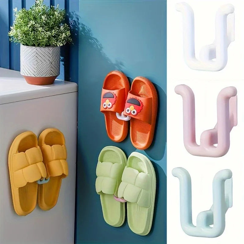 4Pcs Self Adhesive Slipper Rack - Waterproof, Wall Mounted Shoe Hook for Bathroom, Kitchen and Bedroom Decorations, Space Saving Qme