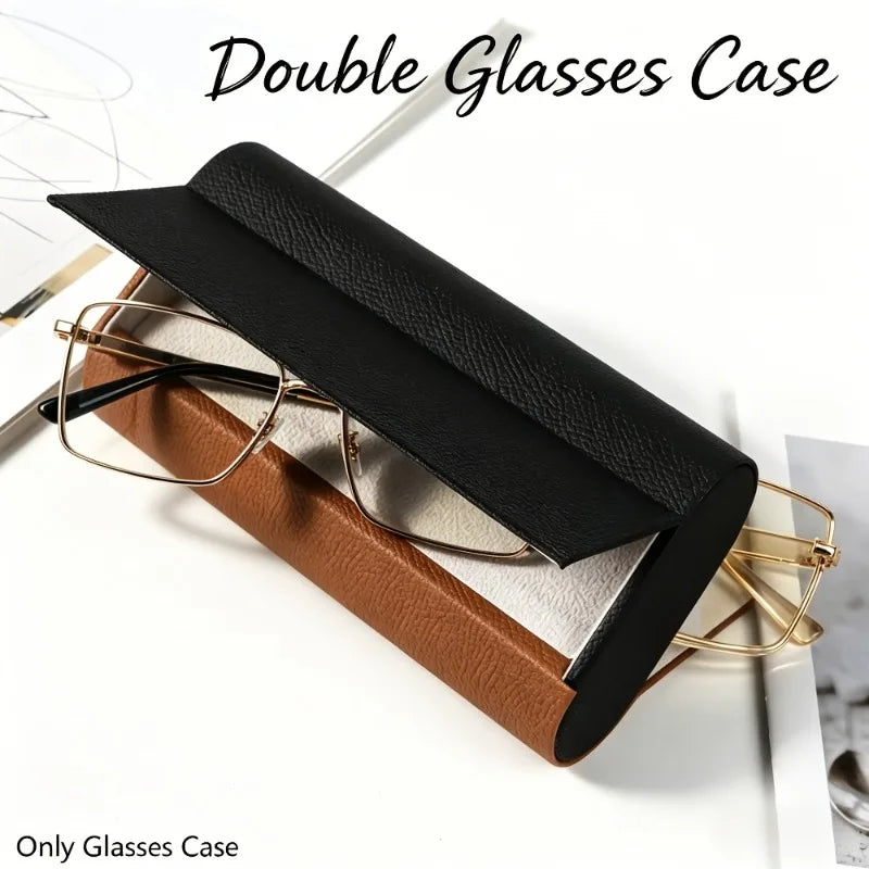 Double Layer Glasses Case Sturdy Faux Leather Magnetic Closure Holds Qme