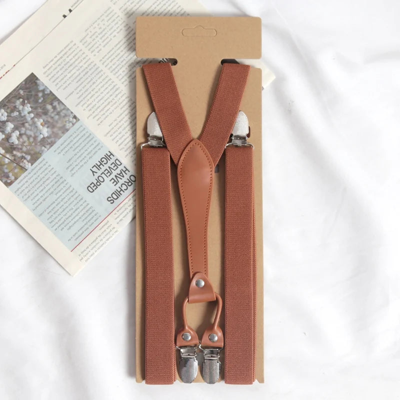 Vintage Suspenders Men Women Adult Button End Y Back Adjustable Qme Brown