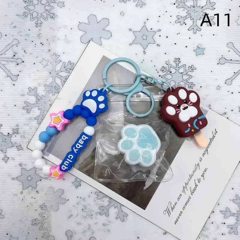 Cat Claw Stress Relief Squeeze Toy Ice Transparent Mini Keychain Cute Qme A11