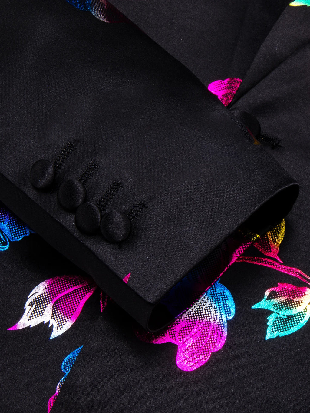 Vintage Mens Multicolor Floral Shawl Lapel Blazer Jacquard Tuxedo Jacket Casual Suit Coat for Wedding Prom Groom Party Nightclub Qme
