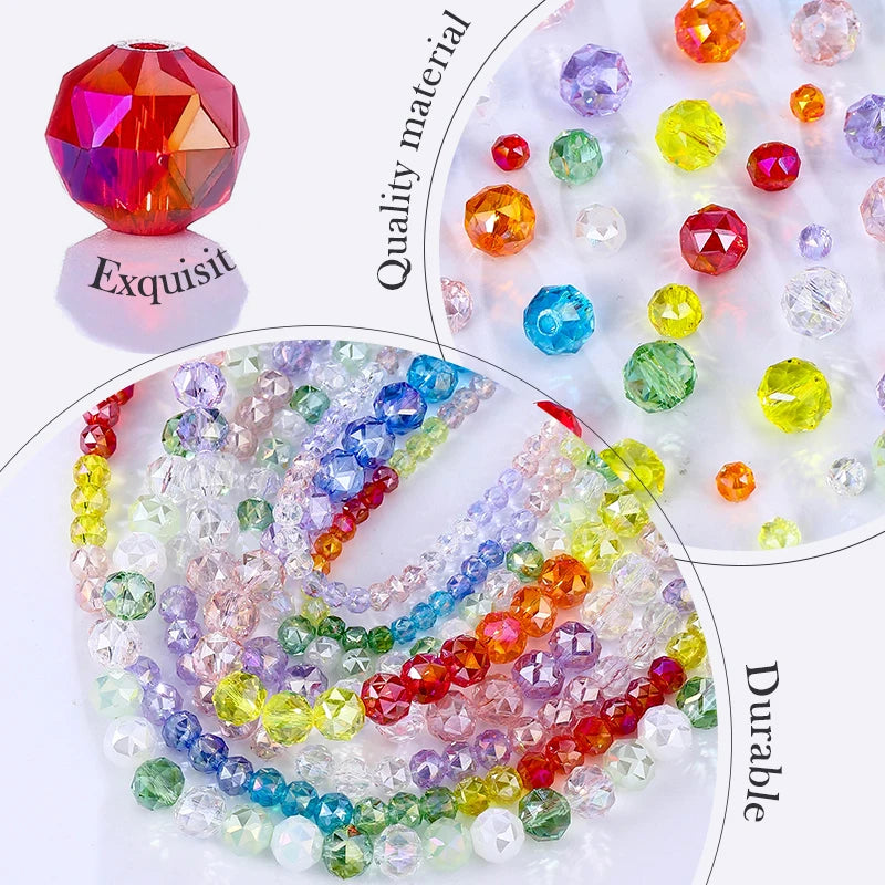 4-8mm Crystal Glass Beads Faceted Jewelry Making Beads Rondelle Spacer Beads for Bracelets Necklace Pendants Making Supplies Qme