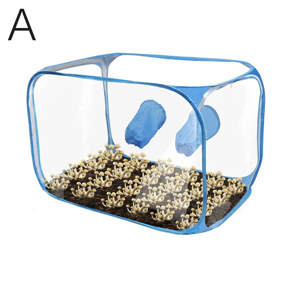 Still Air Box Mushroom Grow Kit Portable Compact Still Air Box Mycology Mushroom Fruiting Chamber Grow Tent for Home Scientists Qme blue