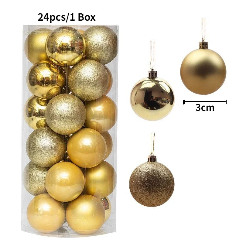 24pcs Christmas Ball Christmas Tree Decoration Ornaments for Home Decor Halloween New Year Navidad Pendant Ball Accessories Qme gold-24pcs