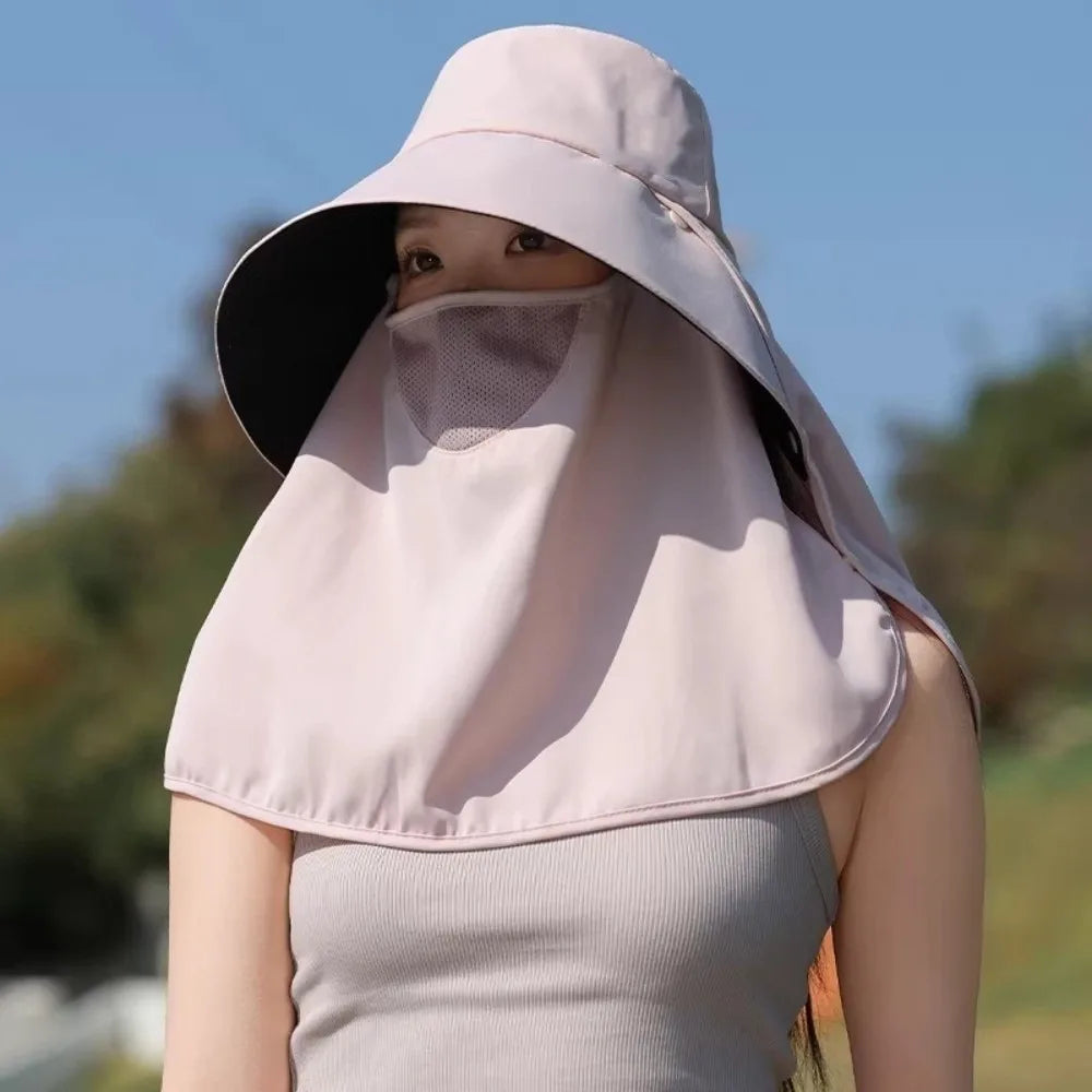 Wide Brim Sunscreen Fisherman Hat Lightweight Full Face Cover Qme Pink