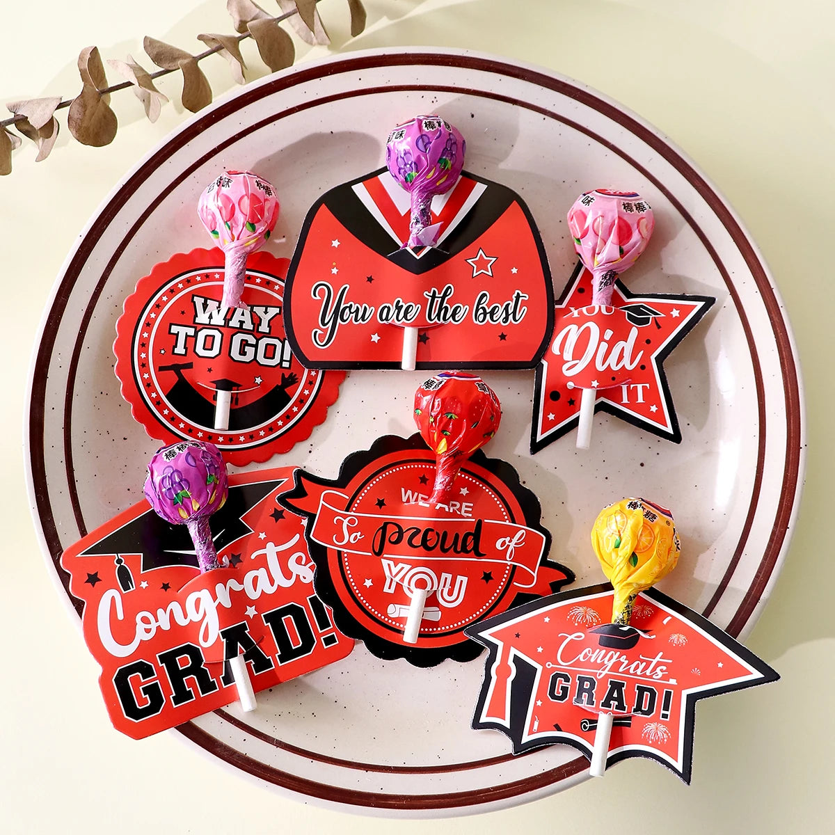 30Pcs 6 Styles Black Red Purple Graduation Season Sugar Decorative Cards Cute Creative Little Greeting Cards Qme