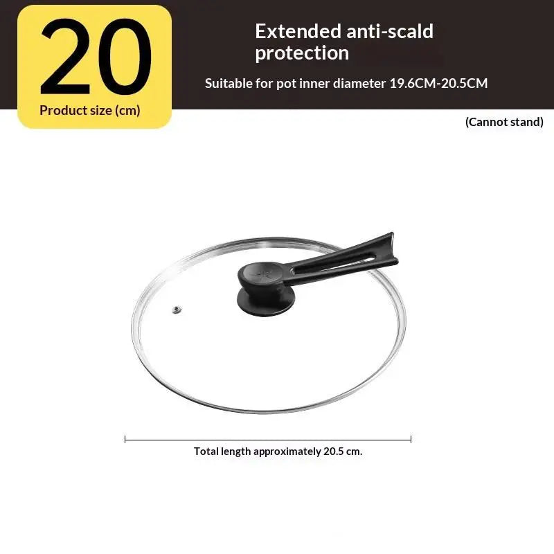 Tempered Glass Round Frying Pan Cover Visible Vertical Lid Pot Qme 20CM