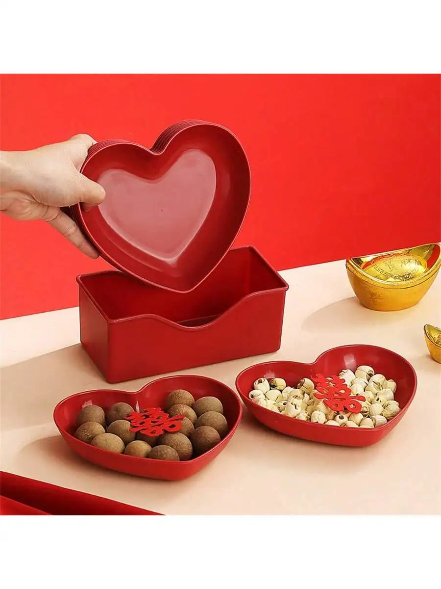 1 5 10 Plastic Heart Shaped Dinner Plate Red Pink Themed Fruit Snacks Qme