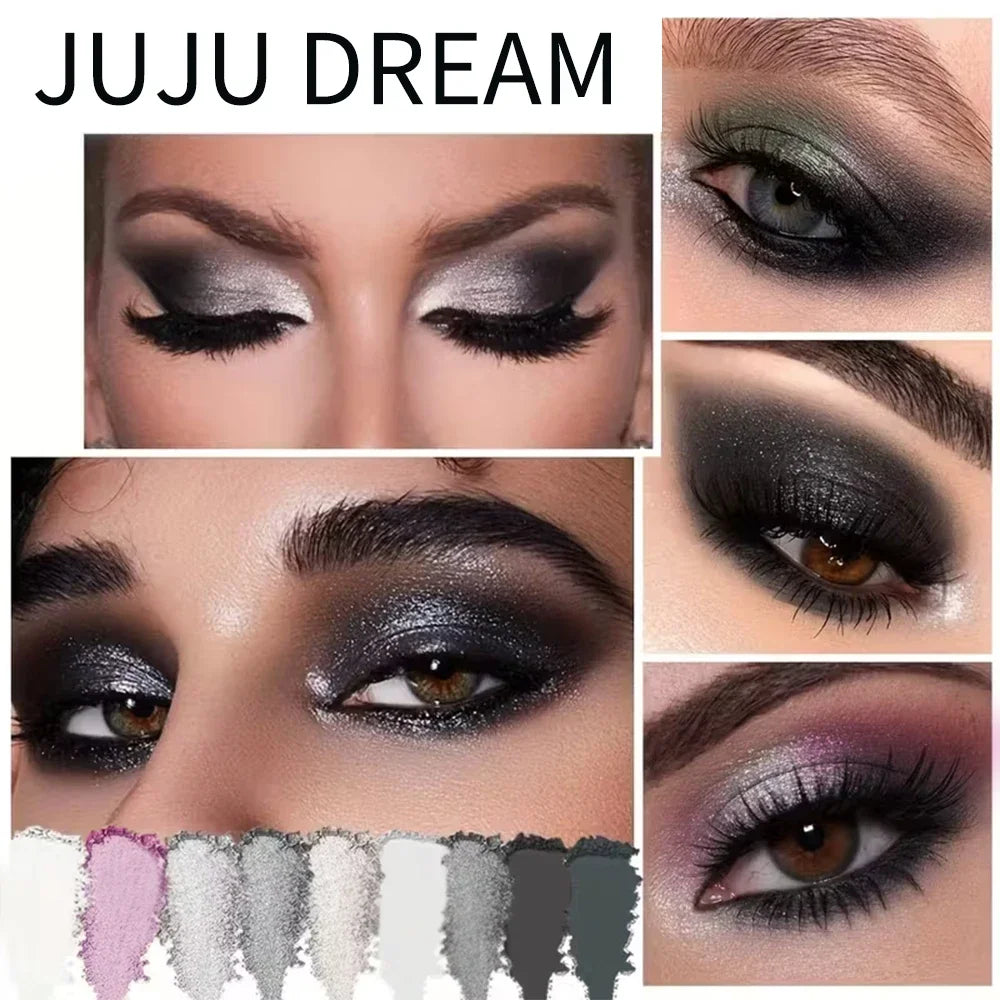 9-Color Dark Eyeshadow Palette Black Swan Smoky Matte Glitter Qme