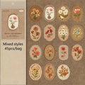 45pcs Serene Florals Sticker Pack - Boxed Flower Theme Collection, DIY Journal Collage Decor Set, Literary Stationery Qme A1
