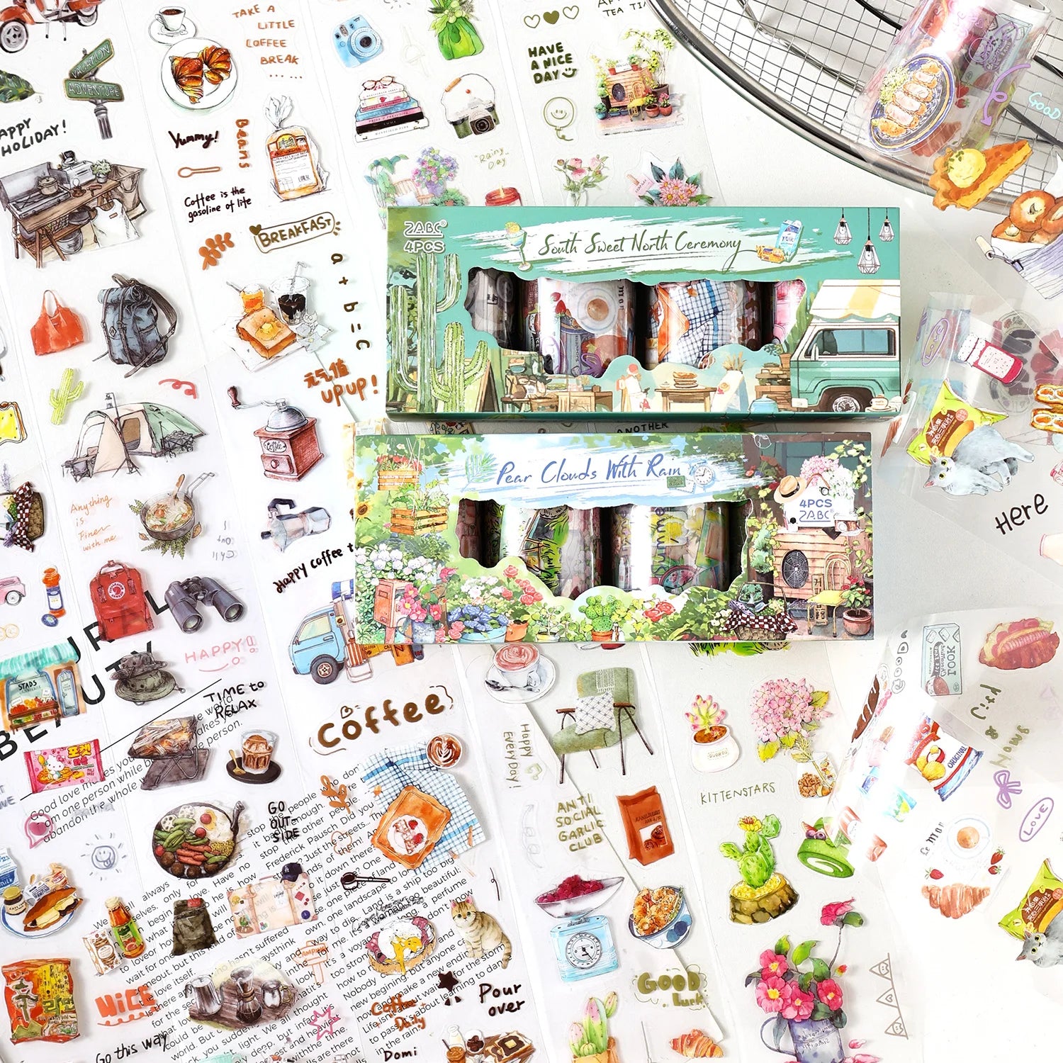 60mm*200cm/4roll Vintage Stamp Washi Die-cutting Tape Decorative collage Diary Album Scrapbooking material Craft Supplies Qme AB