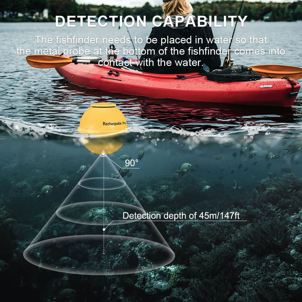 Sounder Fishfinder Portable Fish Finder Transducer Sonar Sensor LCD Screen Sounder with Fish Attractive Lamp Qme