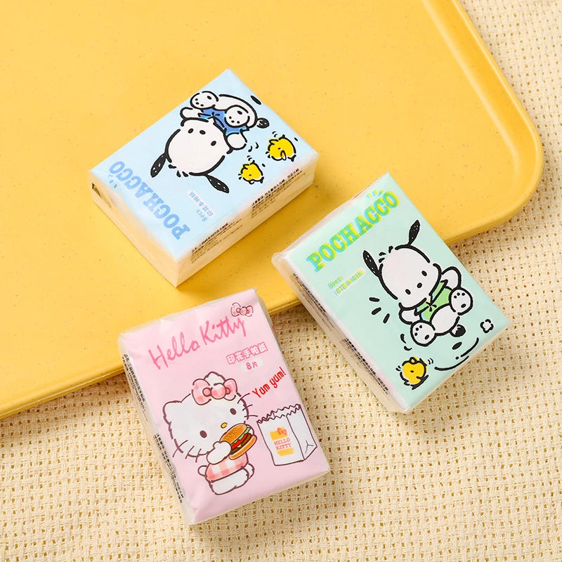 Hello Kitty Kuromi 9-Pack Printed Handkerchief Tissue Travel Tissue Cute Student-Style Small Packet Napkins Facial Tissue Qme