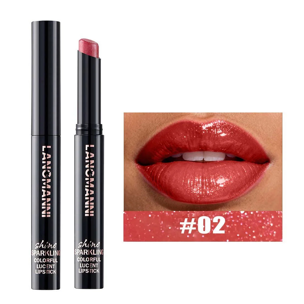 Slanted Tip Lipstick High Shine Pearl Lipstick with Glitter Creamy Texture Hydrating Long Lasting Lip Makeup Cosmetics Lip Stick Qme Pearlescent 02
