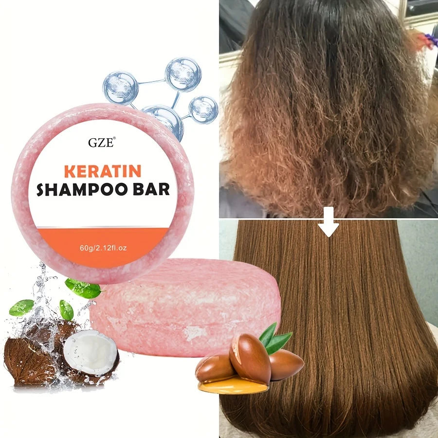 GZE Straightening + Keratin Shampoo Bar Soap, for Lustrous, Shiny Hair, Paraben-Free, Sulfate-Free Surfactants, Coconut Oil Qme GZE152
