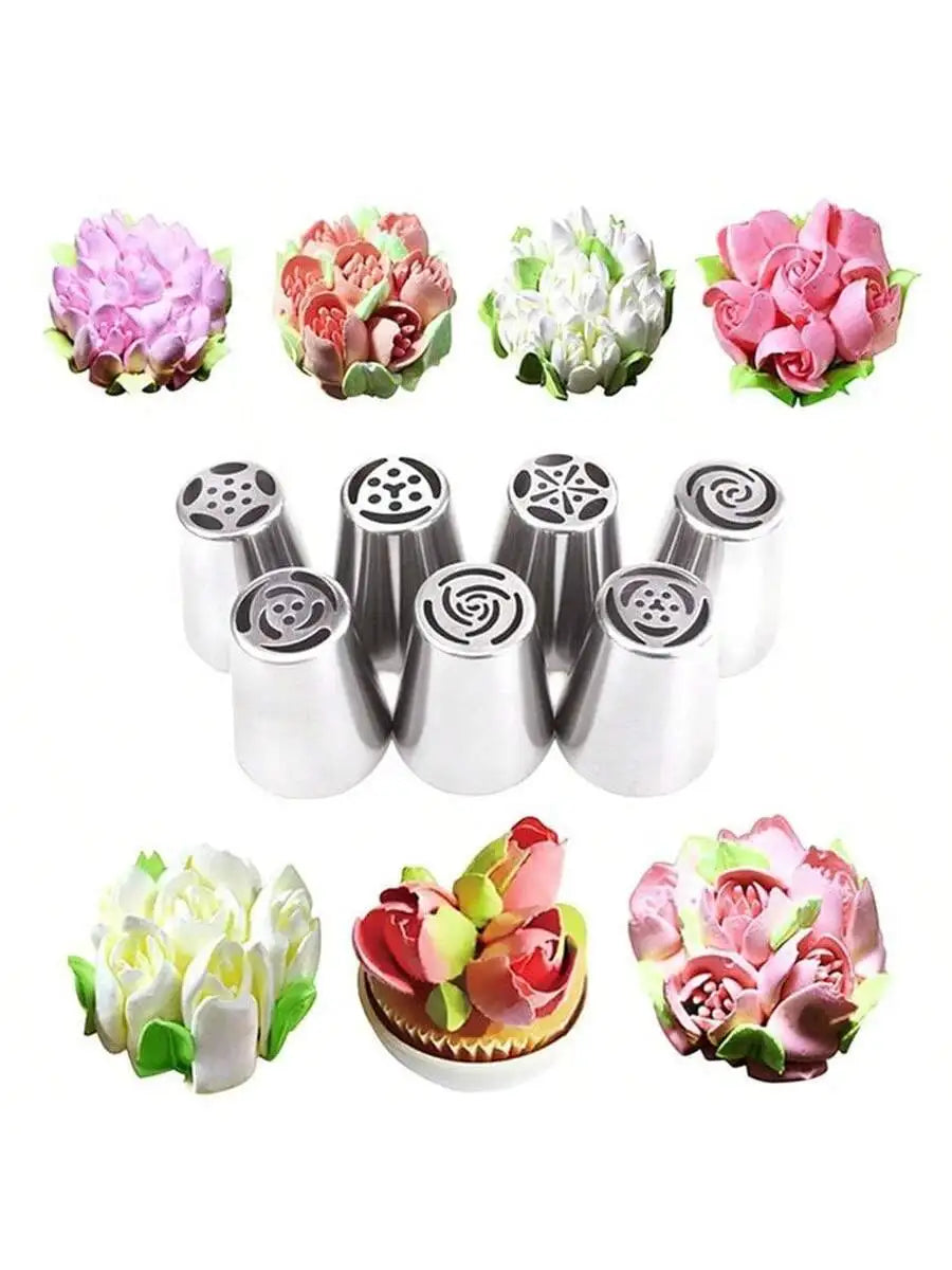 7-piece Cake Piping Tip Stainless Steel Cupcake Flower-shaped Qme
