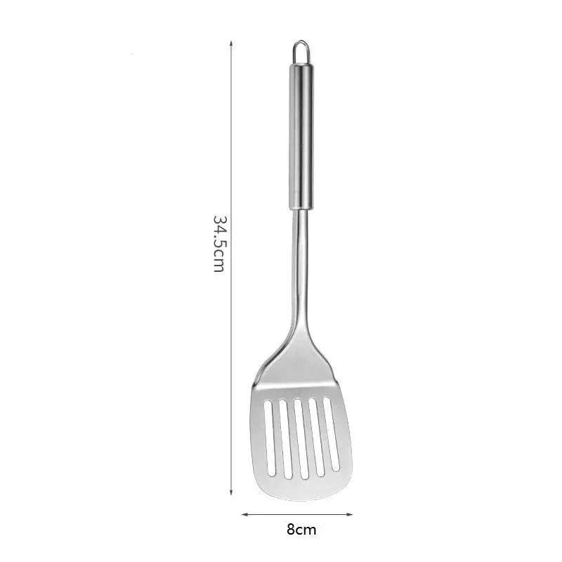 Stainless Steel Turner Long Handle Slotted Shovel Non-stick Steak Qme A3
