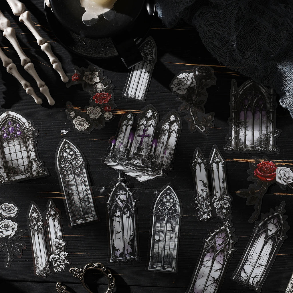 15 Sheets/Bag Halloween Horror Castle Theme Stickers for Scrapbooking DIY Collage Material Phone Case Frame Decoration Qme