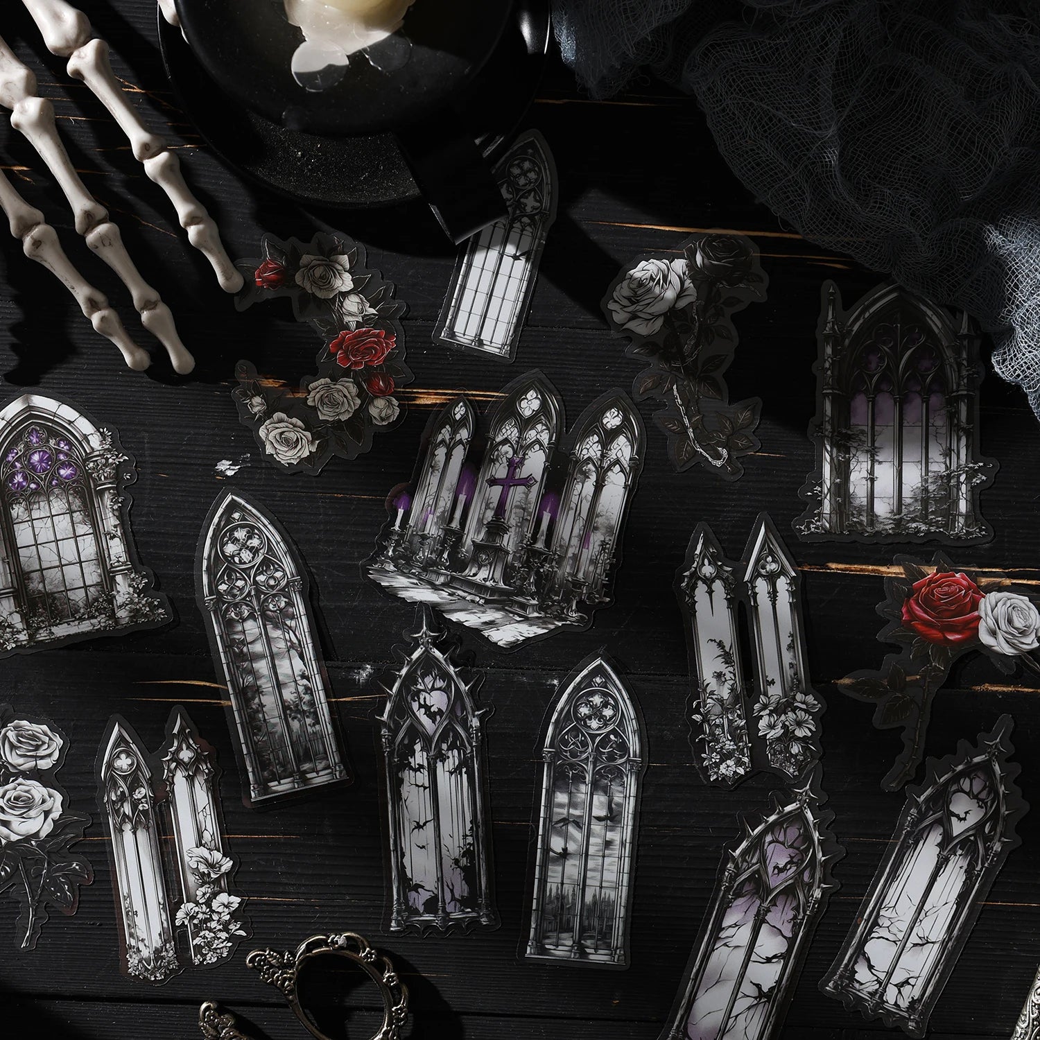 15 Sheets/Bag Halloween Horror Castle Theme Stickers for Scrapbooking DIY Collage Material Phone Case Frame Decoration Qme