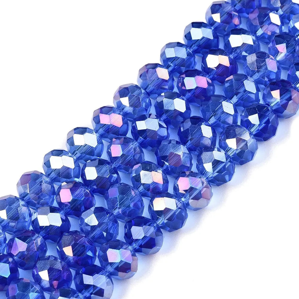 PandaHall 20strands glass Multicolor Beads AB Plated Faceted 8x6mm for DIY Jewelry Making Qme Blue
