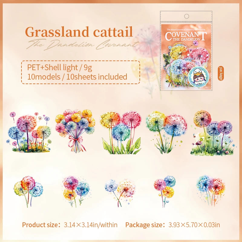 10sheets/bag Iridescent Dandelion Stickers for Scrapbook DIY Art Journal Phone Case Planner Notebook Decoration Gift Qme 2