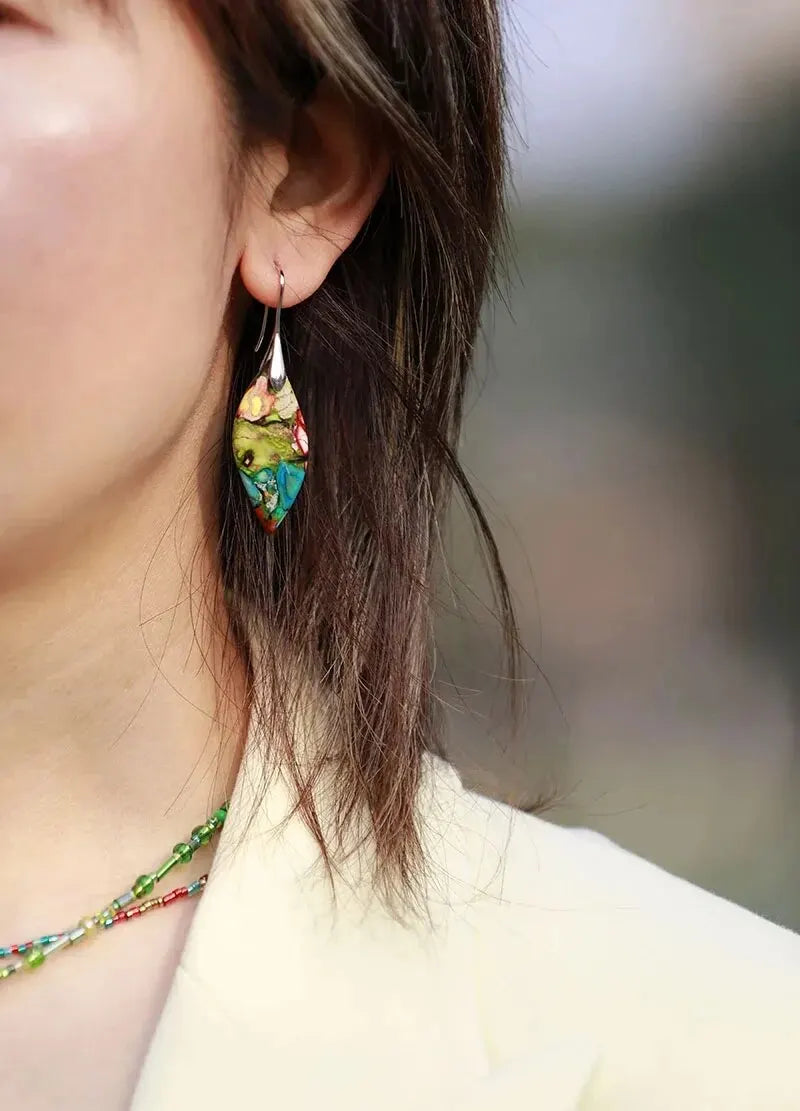 Trendy Minimalism Natural Emperor Jaspers Dangling Women Drop Earrings Ethnic Elegant Holiday Jewelry Gifts Qme
