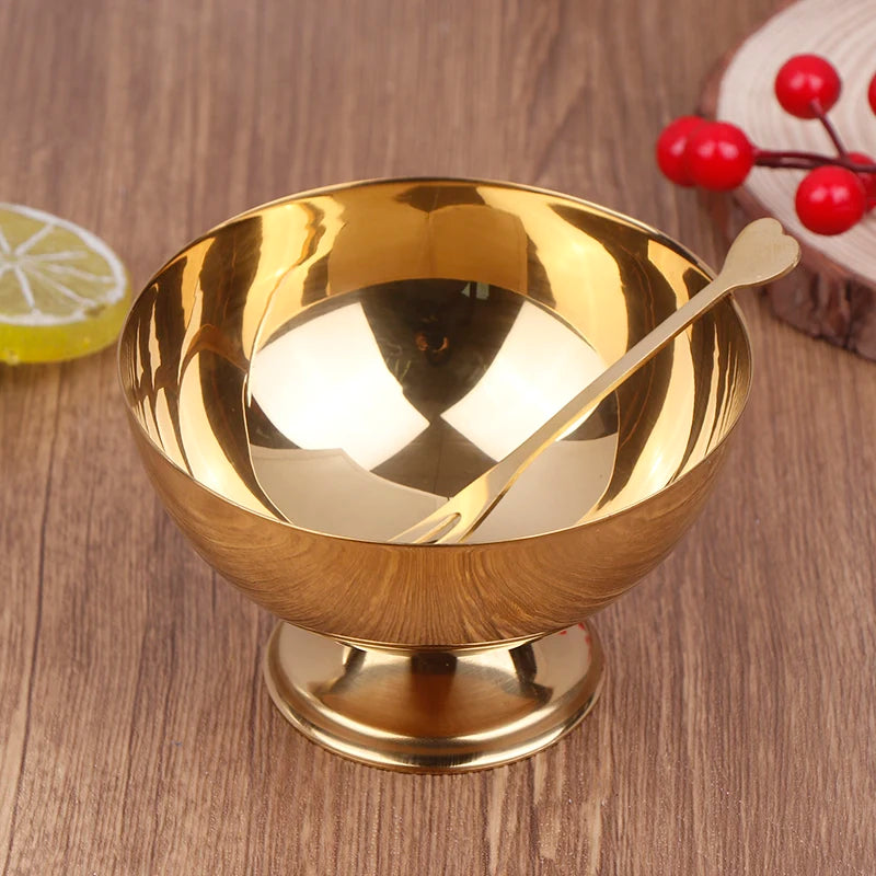 Gold Stainless Steel Home Kitchen Bar Tableware Ice Cream Cup Salad Qme