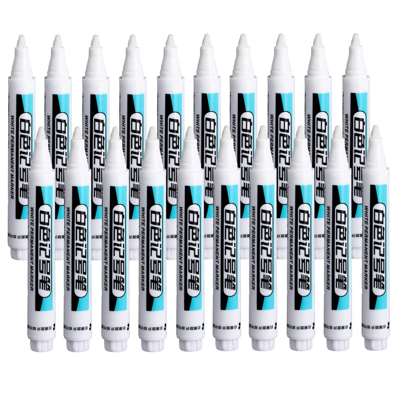 1/10/20Pcs White Permanent Paint Marker Pens 0.7/1.0/2.5mm Tip Waterproof for Glass Stone Metal Plastic Leather DIY Art Craft Qme 20Pcs-2.5 mm