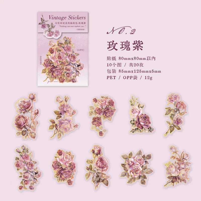20 pcs/pack PET Plant Flowers Stickers aesthetic Stick Labels Decorative Scrapbooking material hand made Diy Supplies Qme B