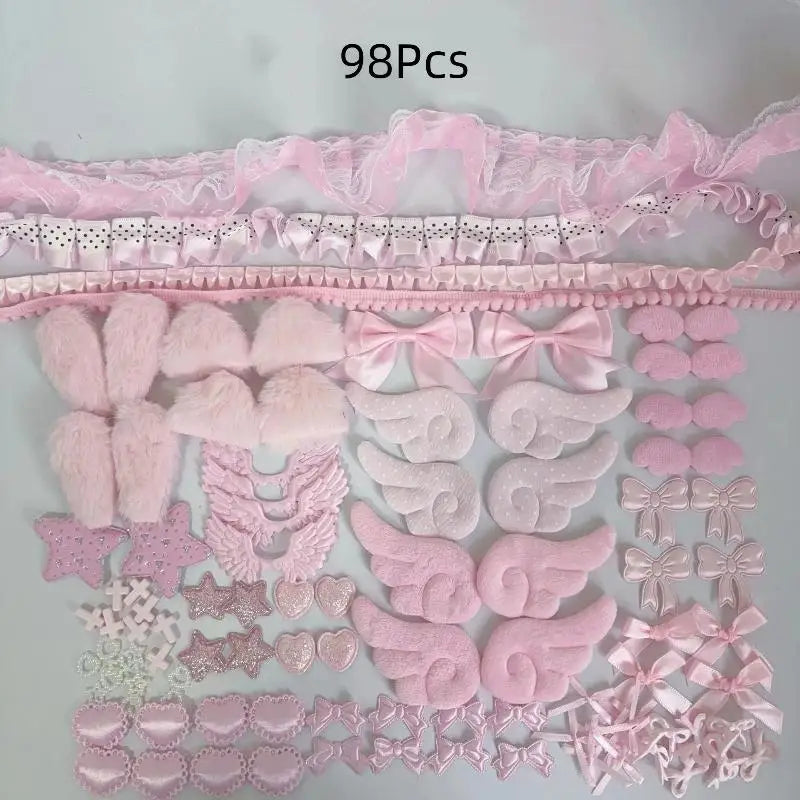 DIY Decorative Lace Appliques Kit Gothic Lolita Trim Decor Set Bow Lace Accessories Set Card Cover Pain Bag DIY Material Pack Qme A8