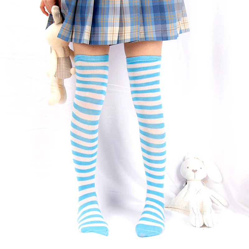 Sexy Long Over Knee Thigh Highs Socks Japanese Black White Striped Qme W-9 one size