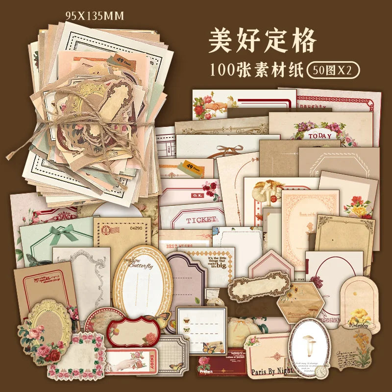 100 pcs/pack Vintage Memo Paper Set DIY Scrapbooking School Supplies Decor Junk Journal Marking Creative Stationery Notes Paper Qme H