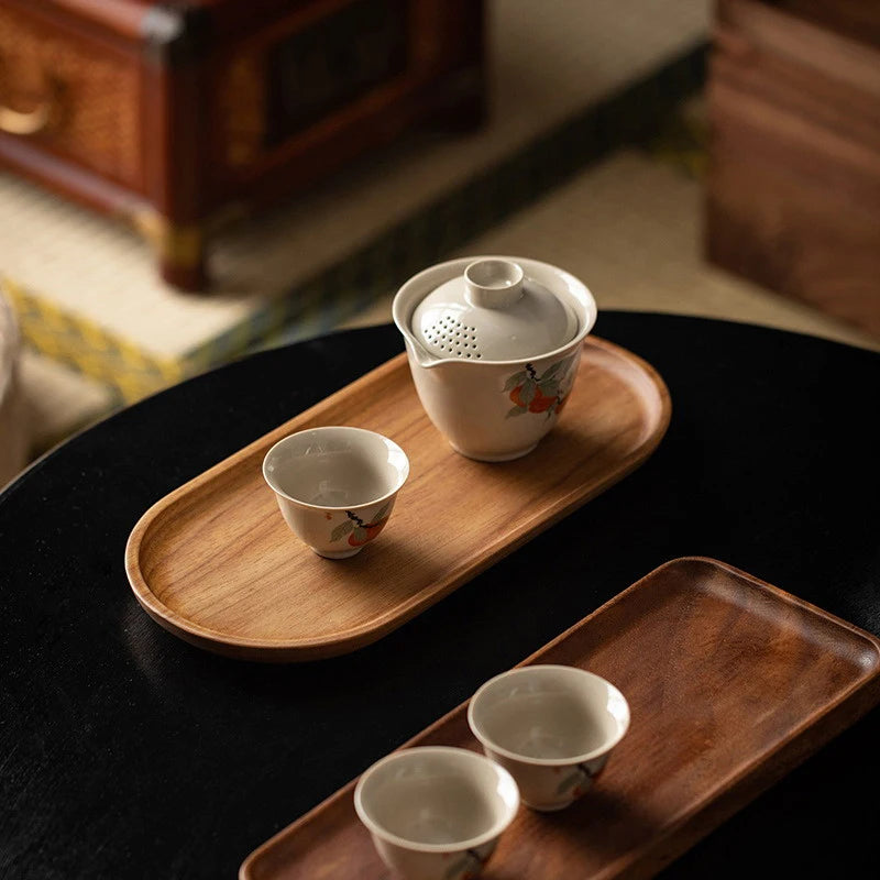 Japanese Tableware Wooden Plate Beech Oval Tray Mini Solid Wood Small Plate Children's Whole Wooden Plate Wooden Plate Qme