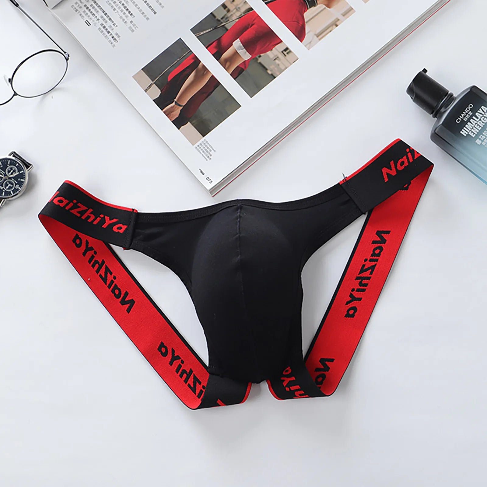 Male Fashion Sexy Letter Erotic Panties Thong Low Waist Casual Breathable T-Pants Bladder Soft and Comfortable Briefs Qme Black XXL