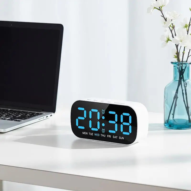 Desktop Digital Alarm Clock Temperature Date Week Dual Night Mode Qme