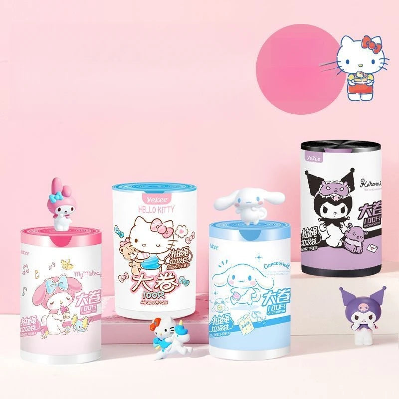 Hello Kitty Kuromi Drawstring Household Trash Bags Heavy-duty Qme