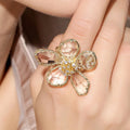 Personality Exaggerated Crystal Flower Ring Womanly Fashion Open Ring Women's Cocktail Party Luxury Jewelry Gifts Qme WHITE resizable