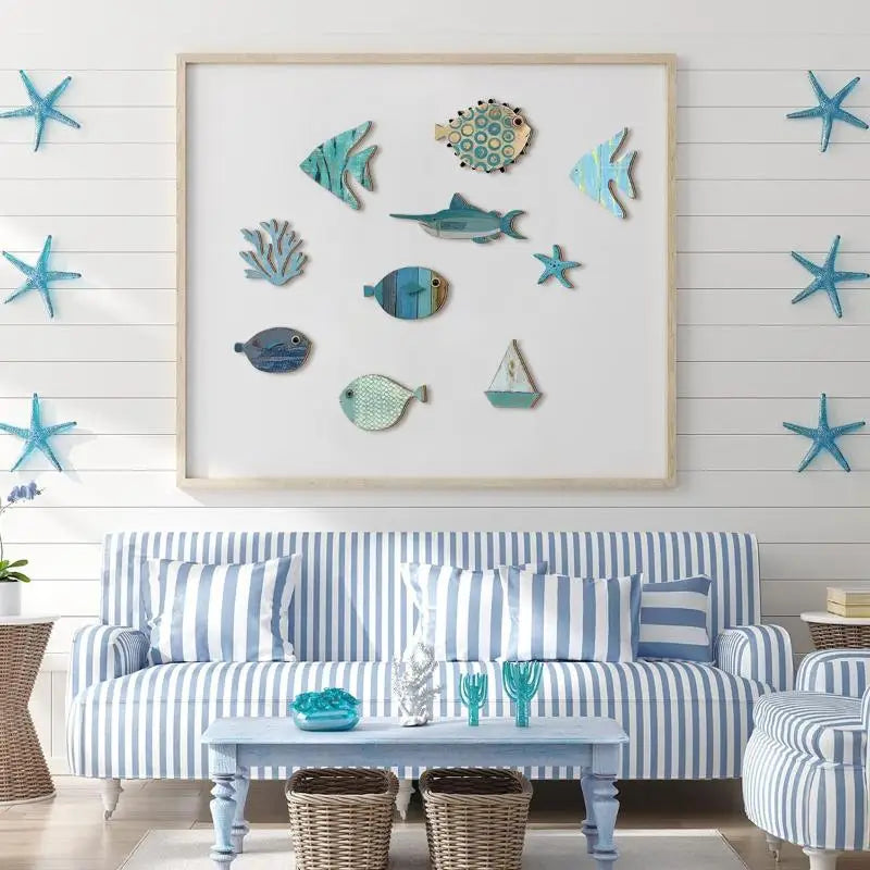 Fish Wall Decor Beach Theme Bathroom Art Nautical Coastal Ocean Qme