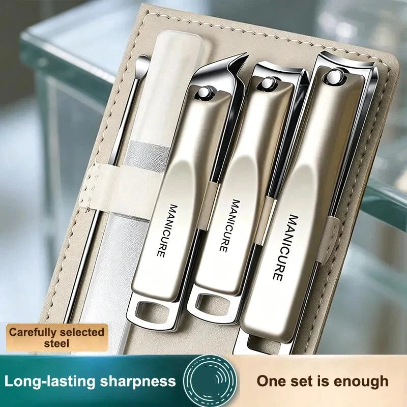 Professional Nail Clippers 5 Rotating Leather Bag Manicure Tools Home Qme