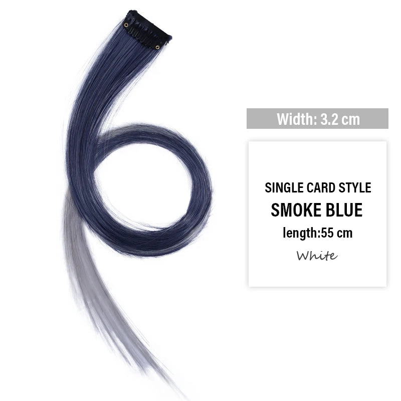 Colored Clip-in Hair Extensions - 55cm High-Temp Matte Fiber, Seamless Realistic Synthetic Fiber Hair Pieces Styling Accessories Qme smoke grey to light