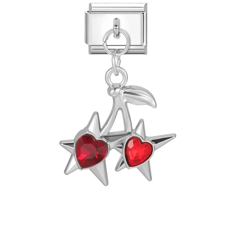 Shiny Colorful Zircon Pendant Series Red Cherry Bow Italian Charm Link Fit 9mm Stainless Steel Bracelet Women Jewelry DIY Making Qme Style 22