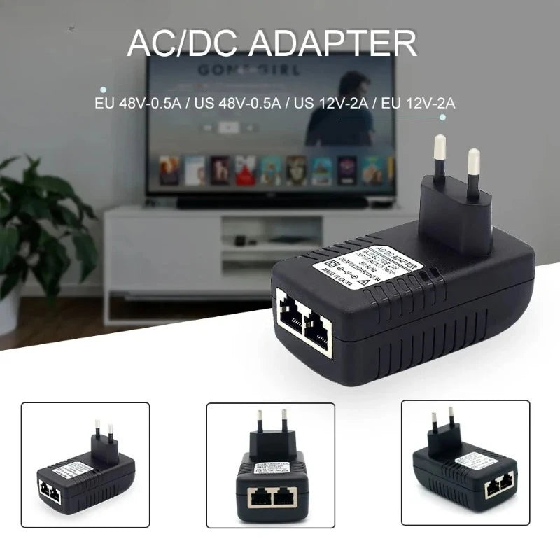1PCS POE Power Adapter US/EU Plug 48V0.5A Fast/Gigabit Ethernet for AP Wireless Bridge Communication Power Supply Qme