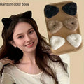 6pcs Cute Plush Cat's Ears Hair Clip Soft Non Slip Claw Clip Small Bangs Hair Clip Fashion Fuzzy Claw Clip Hair Accessories Qme Random color 6pcs