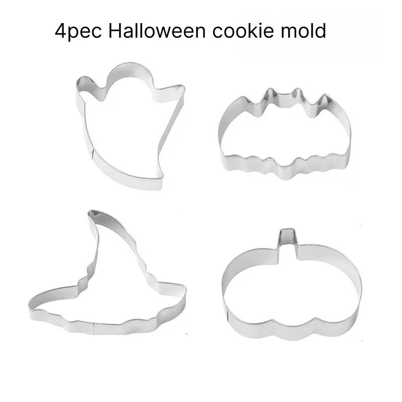 A 12 piece set of stainless steel Halloween cookie molds DIY baking tools Cute cartoon cookie molds Pumpkin skull cookie touch Qme 4PCS biscuit mold