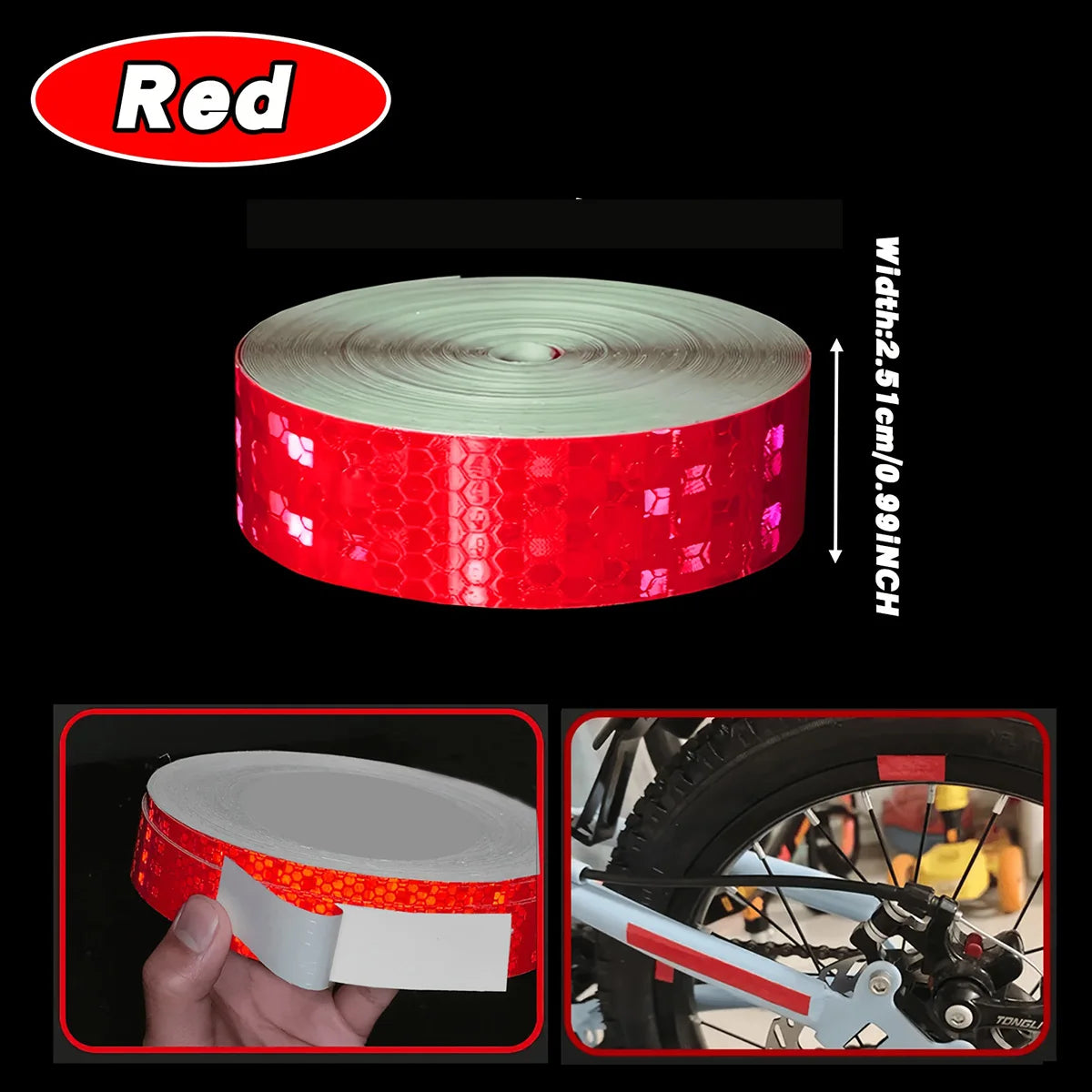 Car Reflective Tape Auto Safety Warning Sticker Reflector Protective Tape Strip Film for Trucks Auto Motorcycle Qme Red 3m 2.5cm