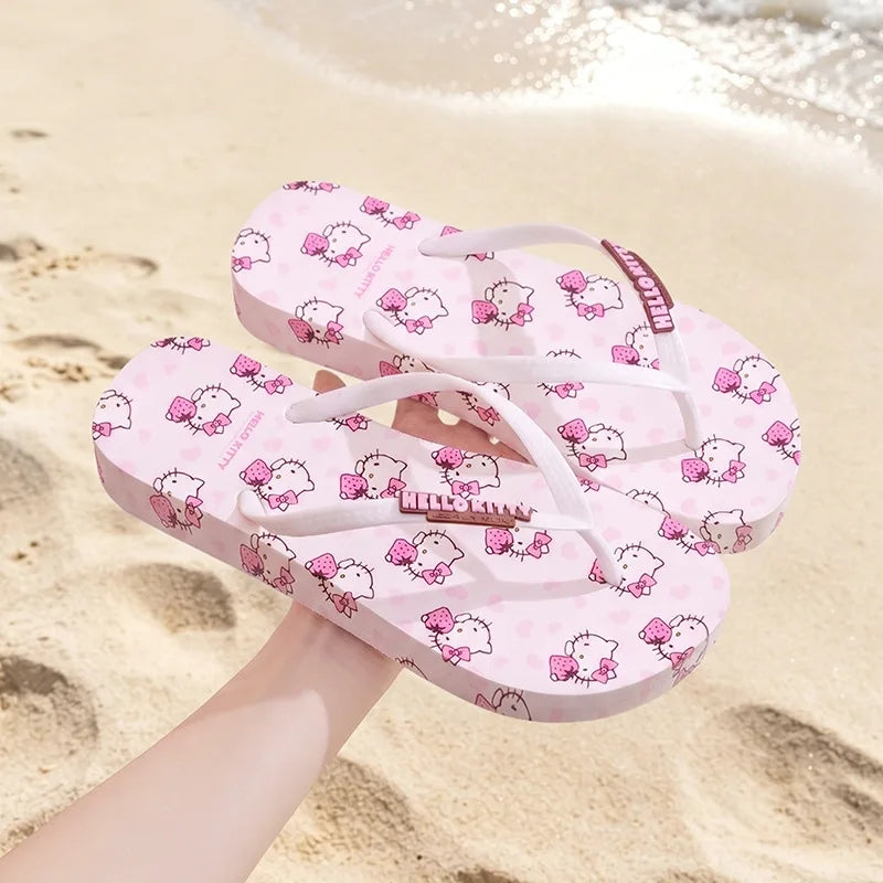 Hello Kitty Kuromi Cartoon Flip-Flops Cute, Non-Slip, Soft-Soled Slippers Outdoor Beach Flip-Flops Qme 7 255mm