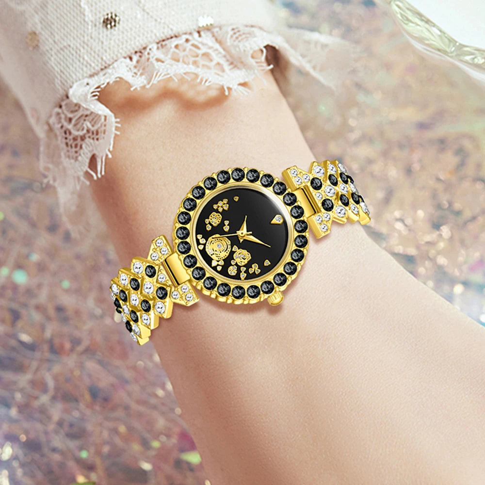 6PCS Women's Watch Set Fashion Trend Versatile Flower Elements Quartz Watch Bracelet Necklace Earrings Set Perfect Gift Qme