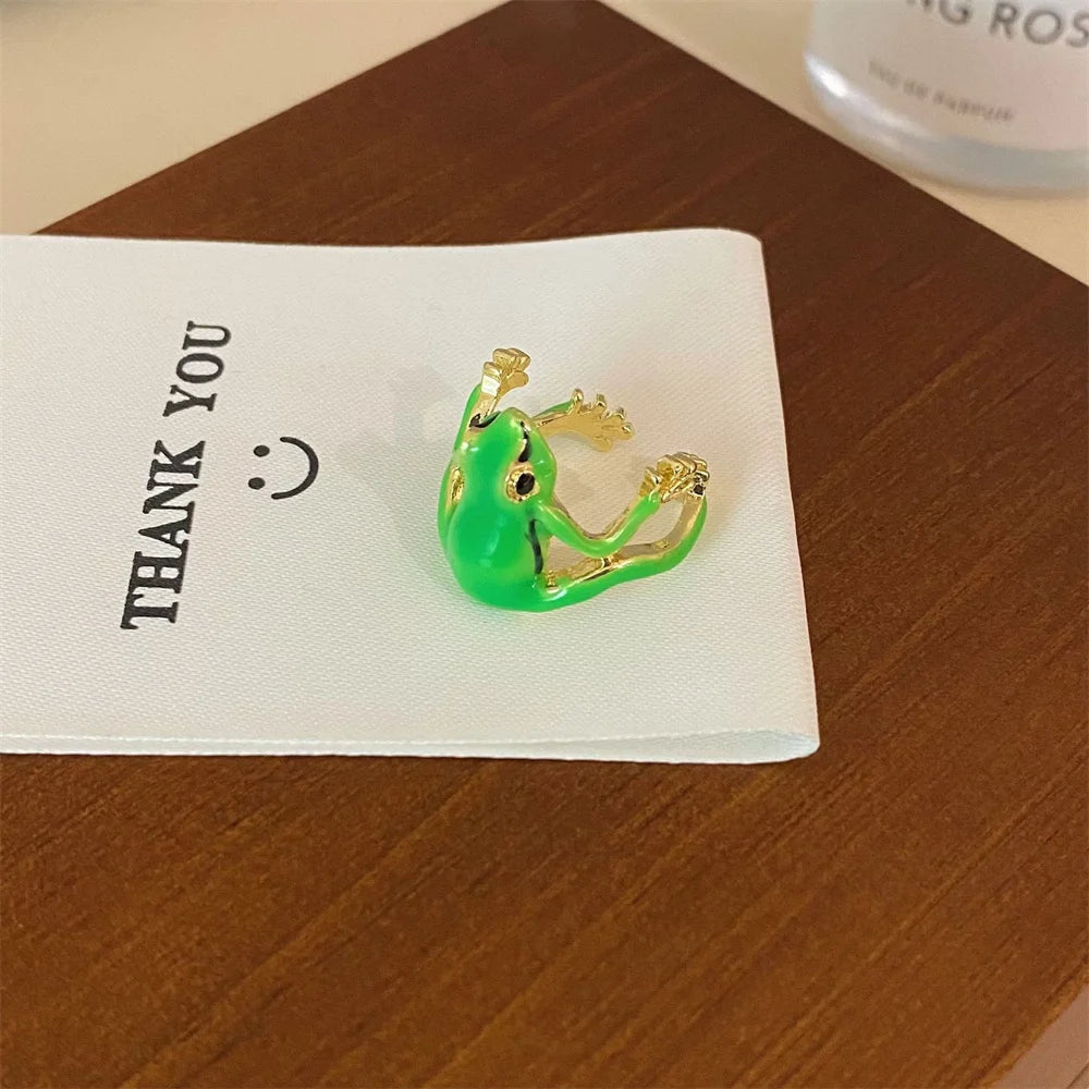 New Green Funny Frog Ring Cute Green Blue Adjustable Animal Ring Suitable for Adult Children Qme